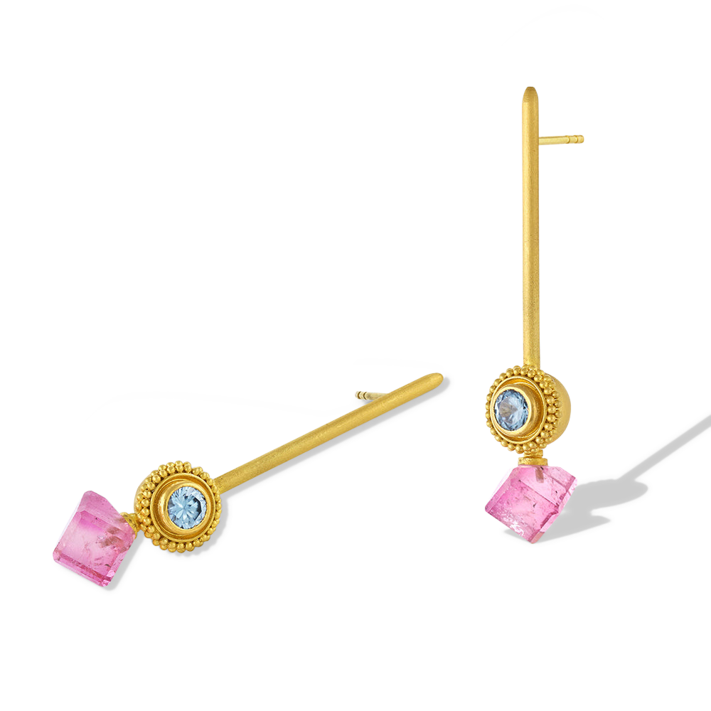 Alternate view of Blue Zircon Etruscan Ruff earrings.