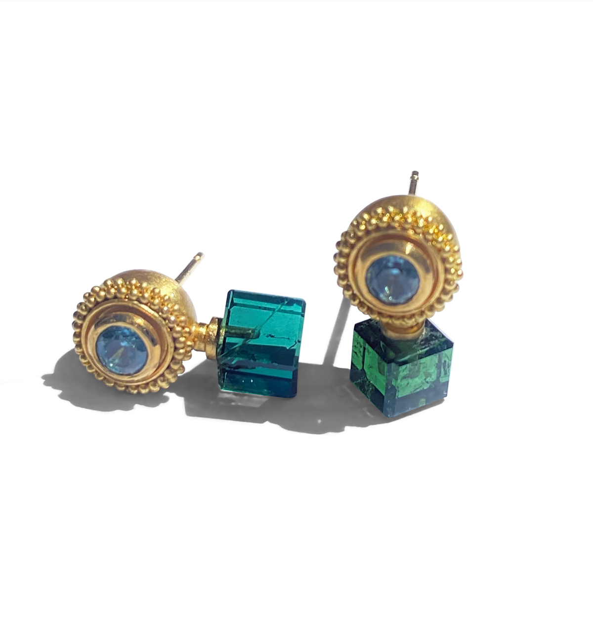 Cubus Spheres with blue  Zircon and Brazilian blue green tourmaline.