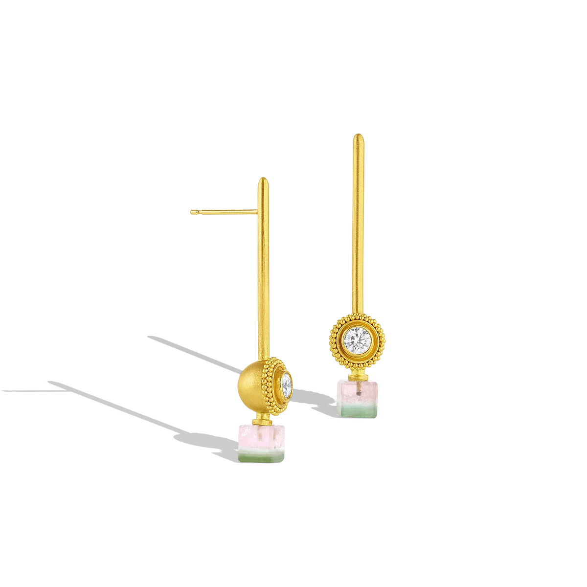 Second view f the Diamond Etruscan Ruff Earrings.