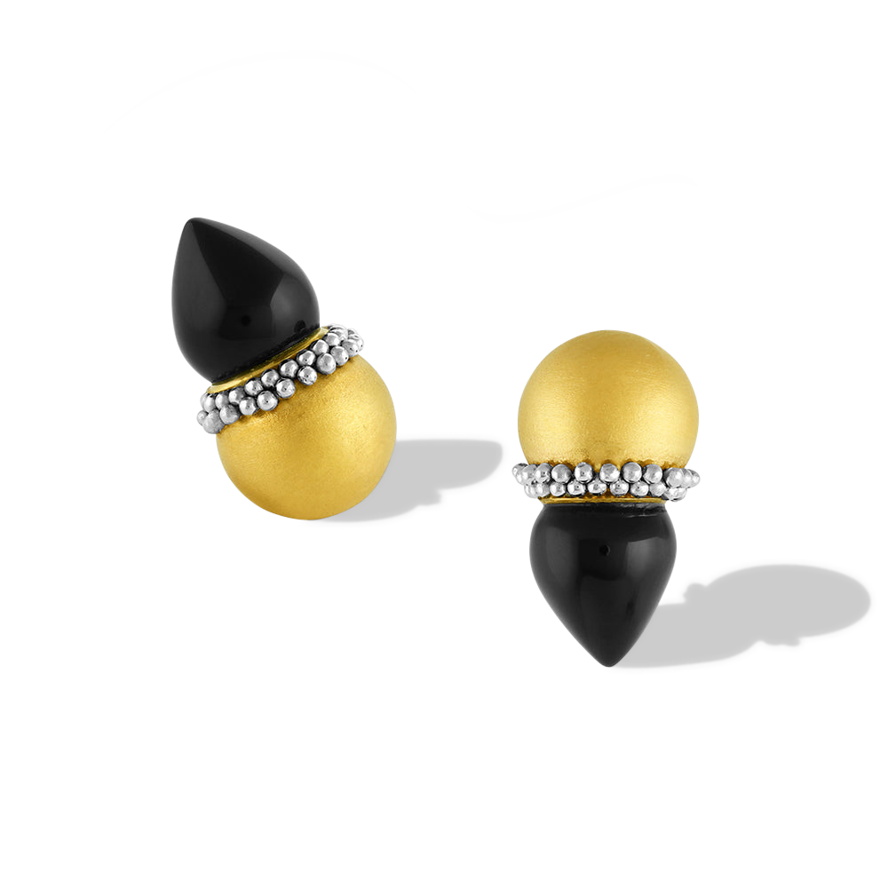 An alternate view of the Black Onyx Flame Ear Climbers. 