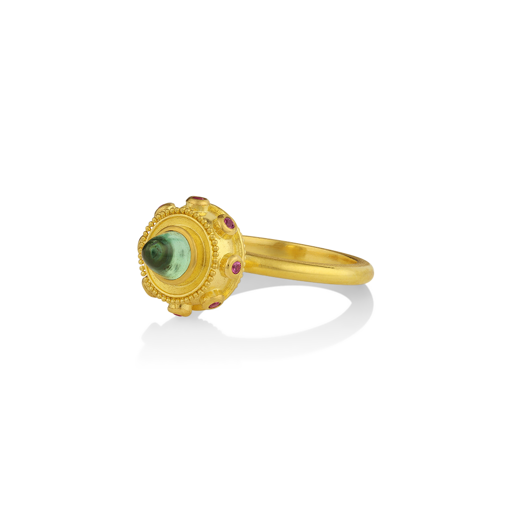 Angled front view of the Verdant Green Orb ring.