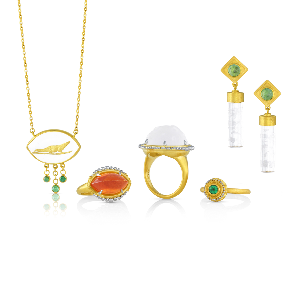 Cylinder Seal earrings with other jewelry.