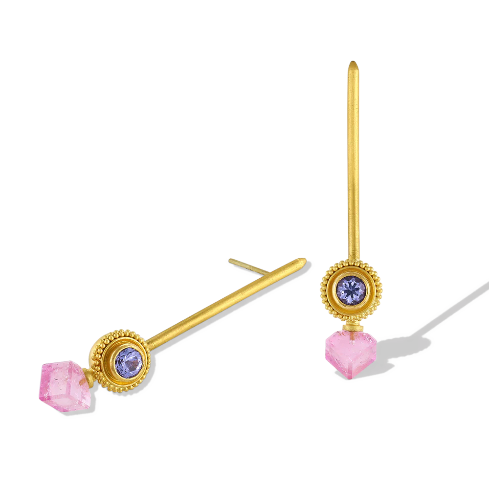 A second view of the Lavender Spinel Etruscan Ruff Earrings.