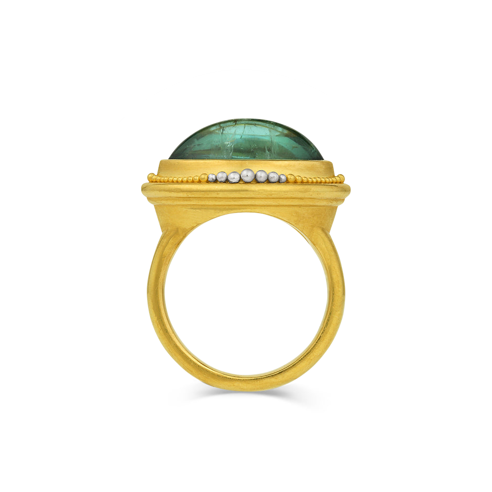 Side view of green blue Nerrena ring.