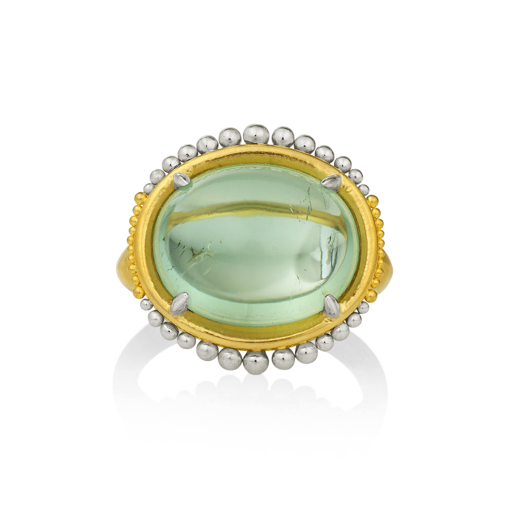 Top view of sea green Ora ring.