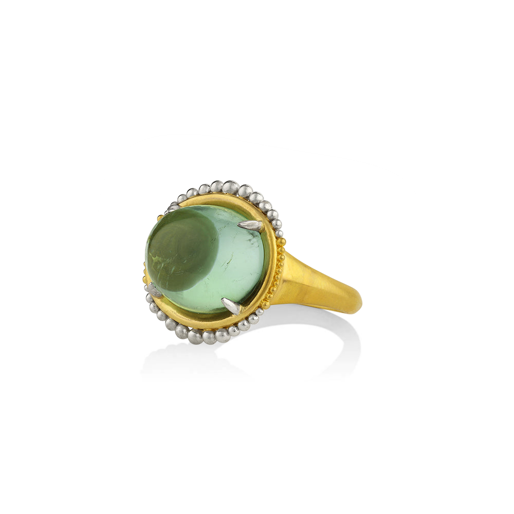 Front angle view of sea green Ora ring.