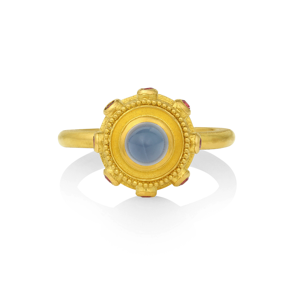 Front facing view of the Aquamarine Orb ring.