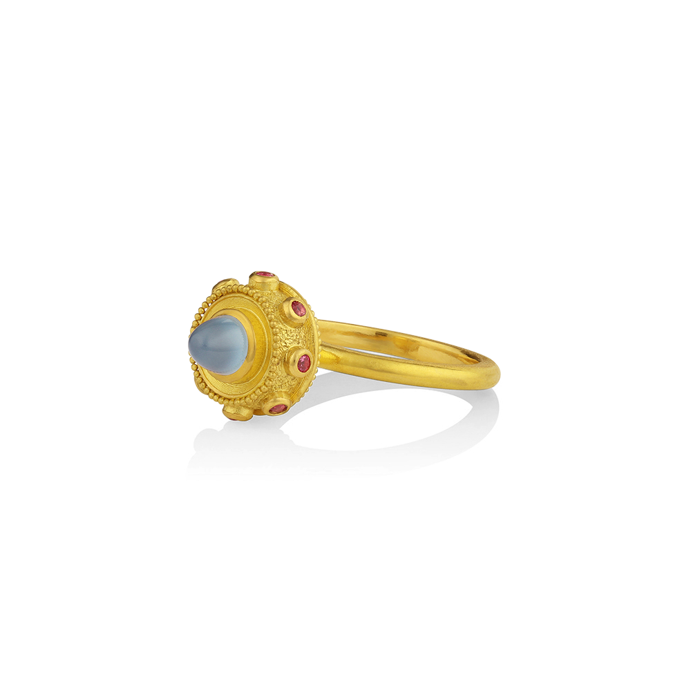 Angled front view of the Aquamarine Orb ring.