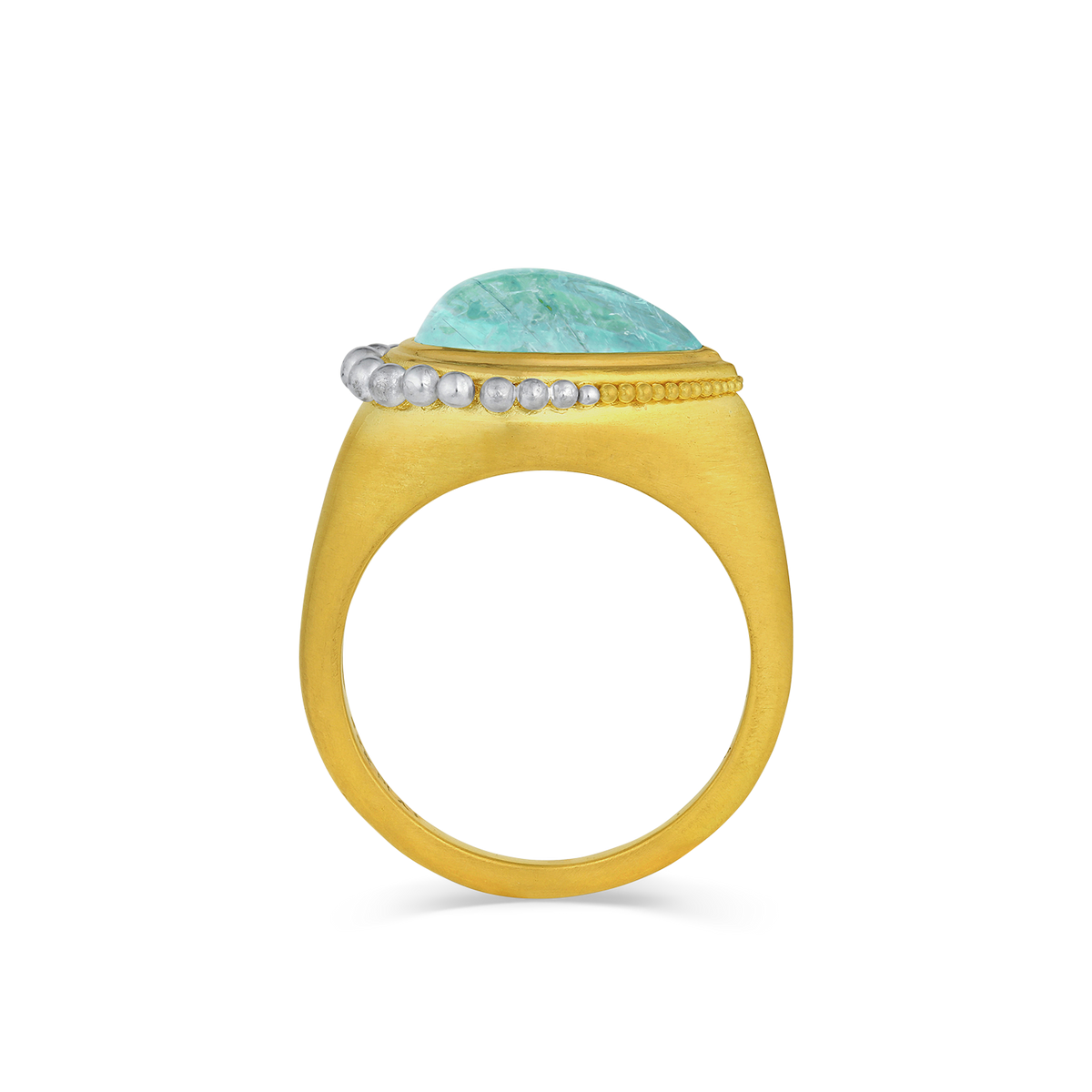 Side front view of the Paraiba tourmaline ring.
