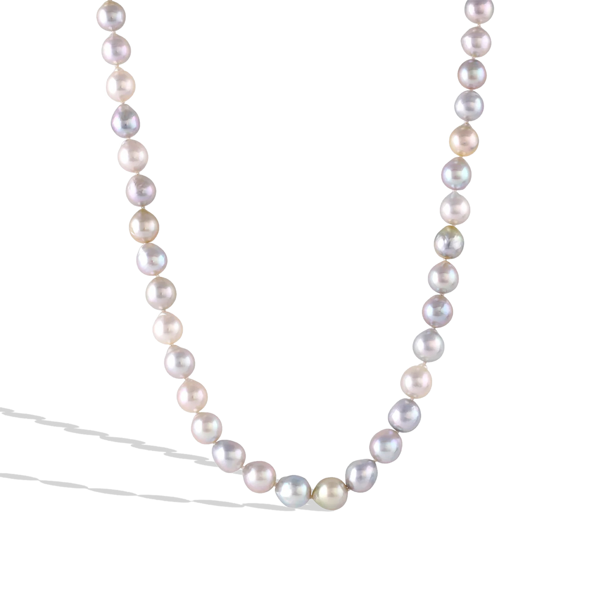 Multi-colored Akoya pearls with a slight graduation combine in this gorgeous contemporary strand fastened with our signature granulated Shepherd's hook clasp. Length 17 inches.

Made with recycled 22k yellow gold and 6-8.5mm cultured Japanese Akoya pearls. Knotted on silk.
