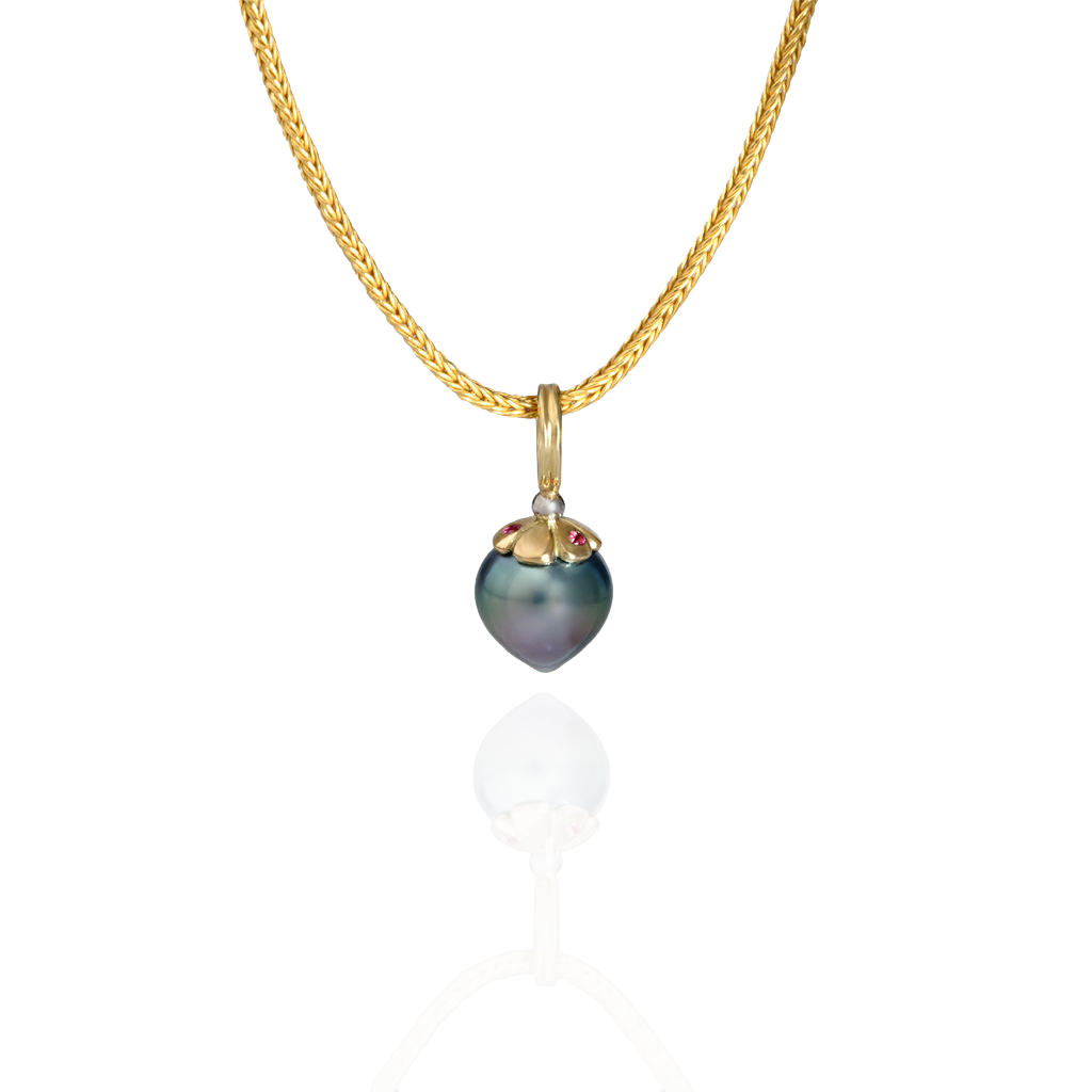 Pastel Teardrop charm on a handwoven chain.