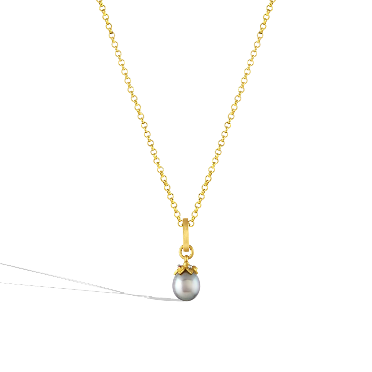 The charm shown on a gold chain.
