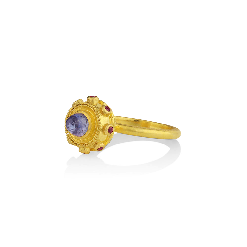 Angled front view of the Violet Orb ring.