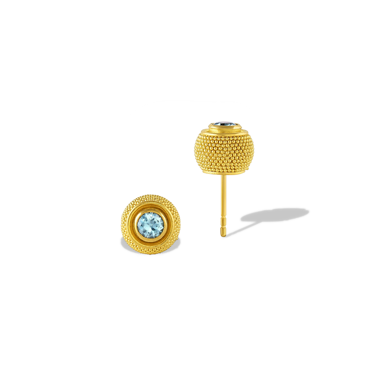 Additional view of the Blue Zircon Velvet Cushion Studs.
