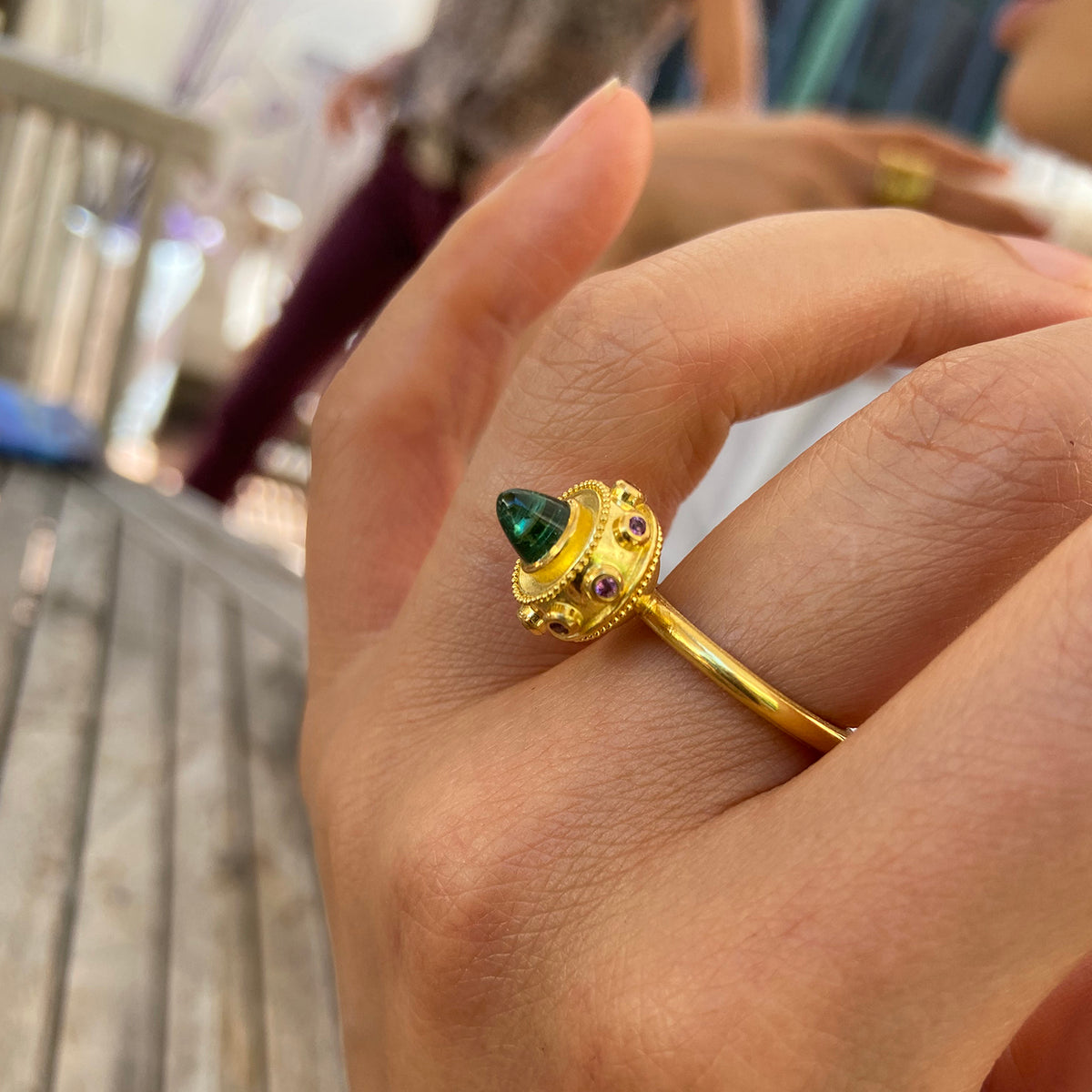 Verdant Green Orb ring on model.