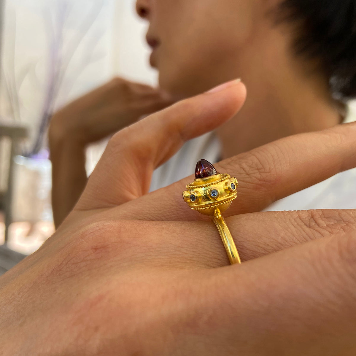 Granat Orb ring on model.