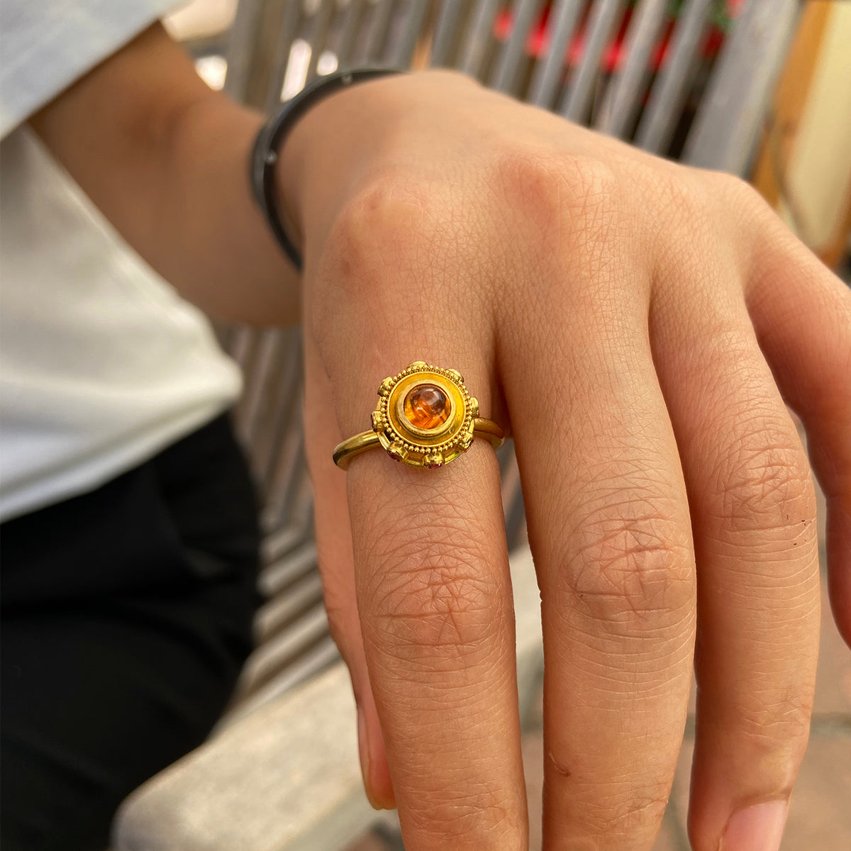 Electra Orb ring on model.