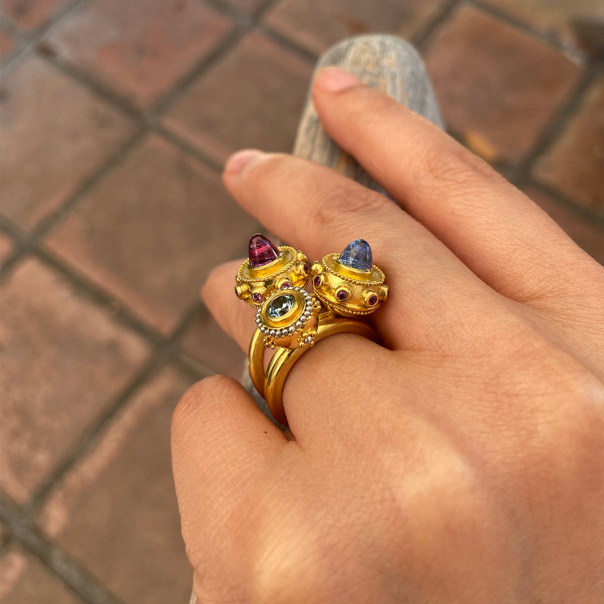 Violet Orb ring on model.