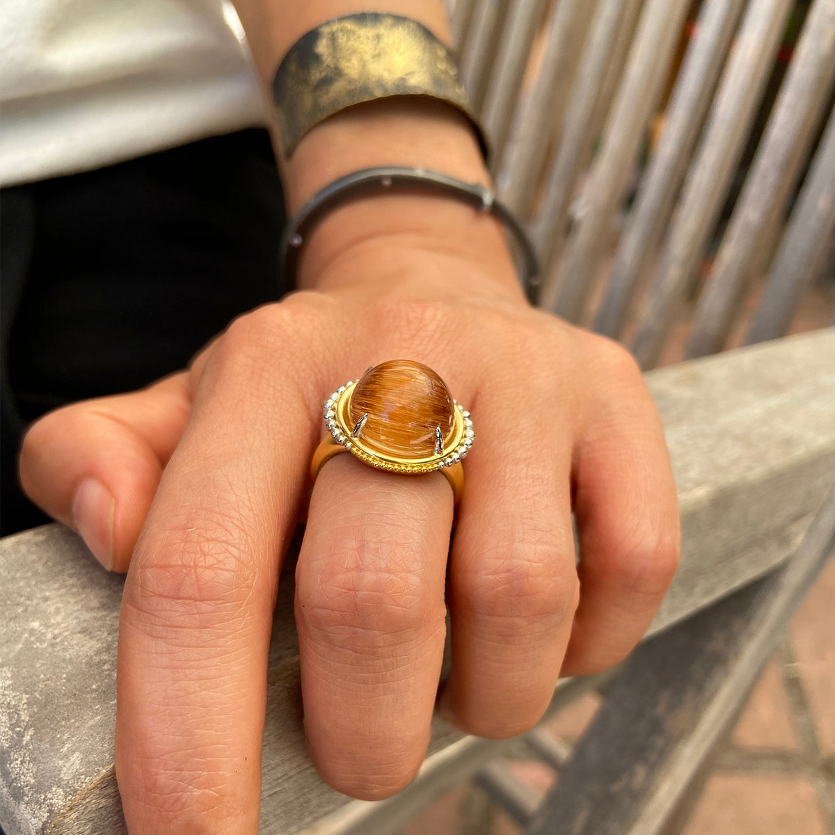 Gaia Ora ring on model.